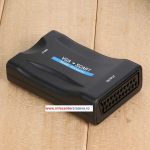 VGA la SCART - CONVERTOR Video din calculator/laptop in televizor/monitor 1080P, activ, alimentare USB